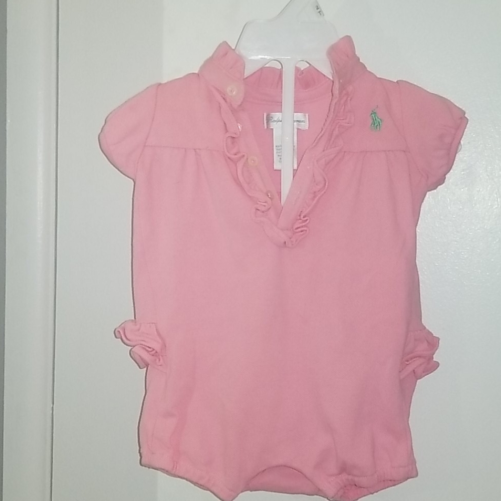 Ralph Lauren Pink Ruffle bottom Romper - 3 months